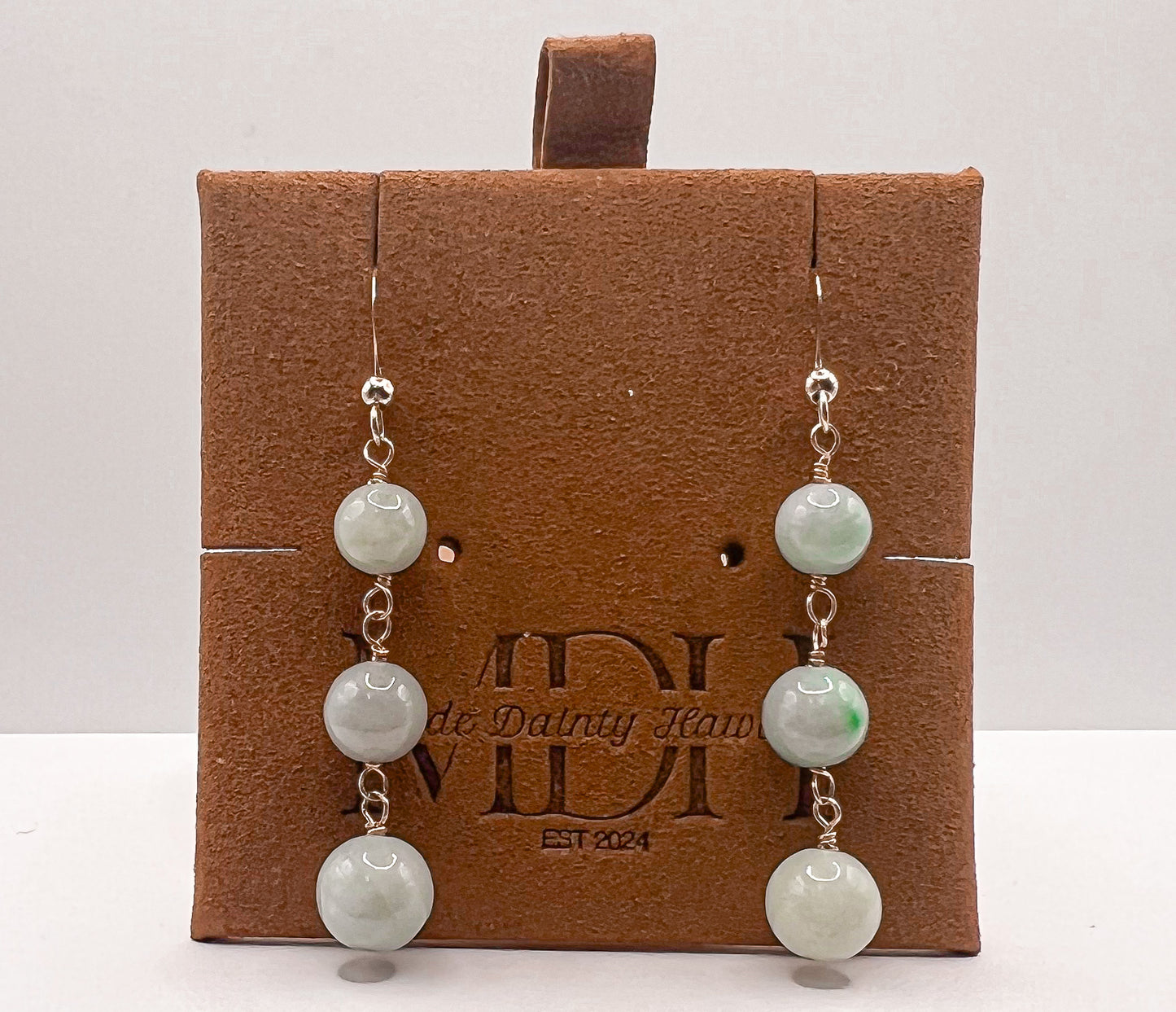 7mm-8mm Triple Light green Jade Earrings
