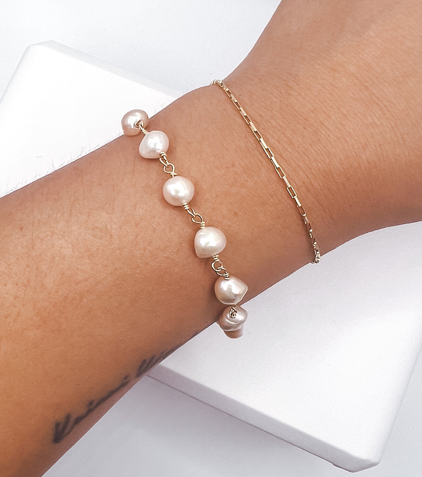 Linked Pink Keshi Pearl Bracelet/Anklet
