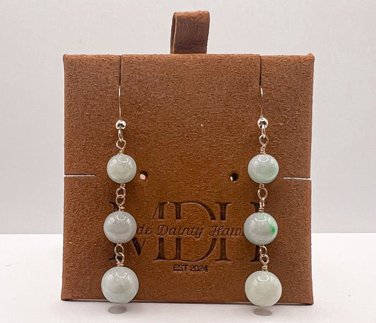 7mm-8mm Triple Light green Jade Earrings